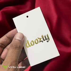 foil hang tag maroon color background