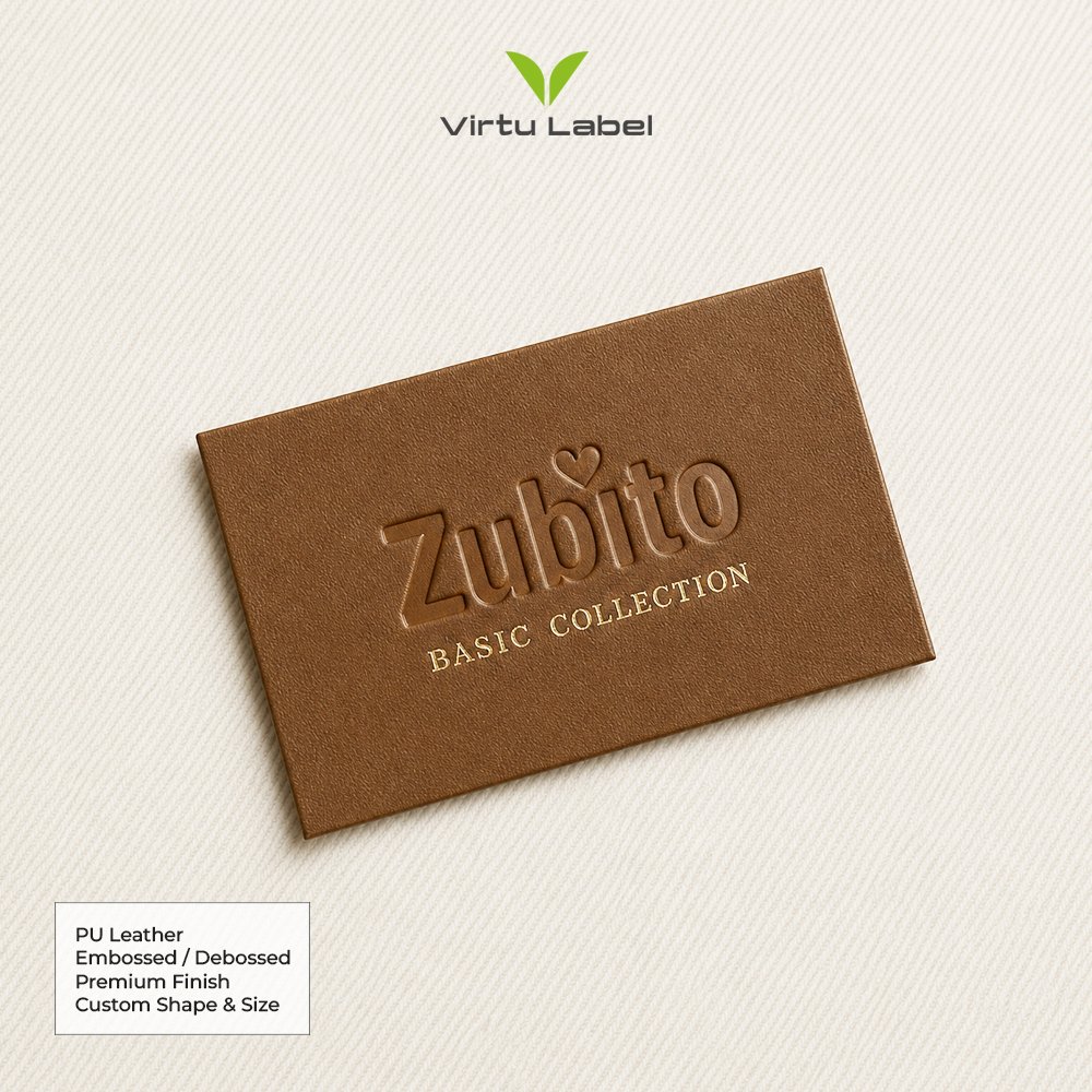 Brown PU leather patch with embossed Zubito Basic Collection logo