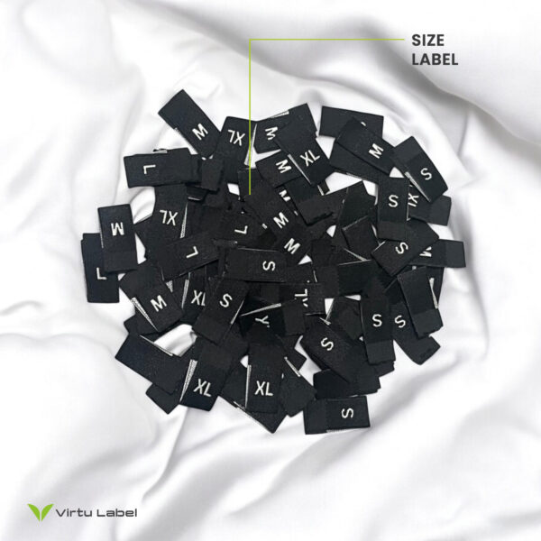 black size label on white fabric